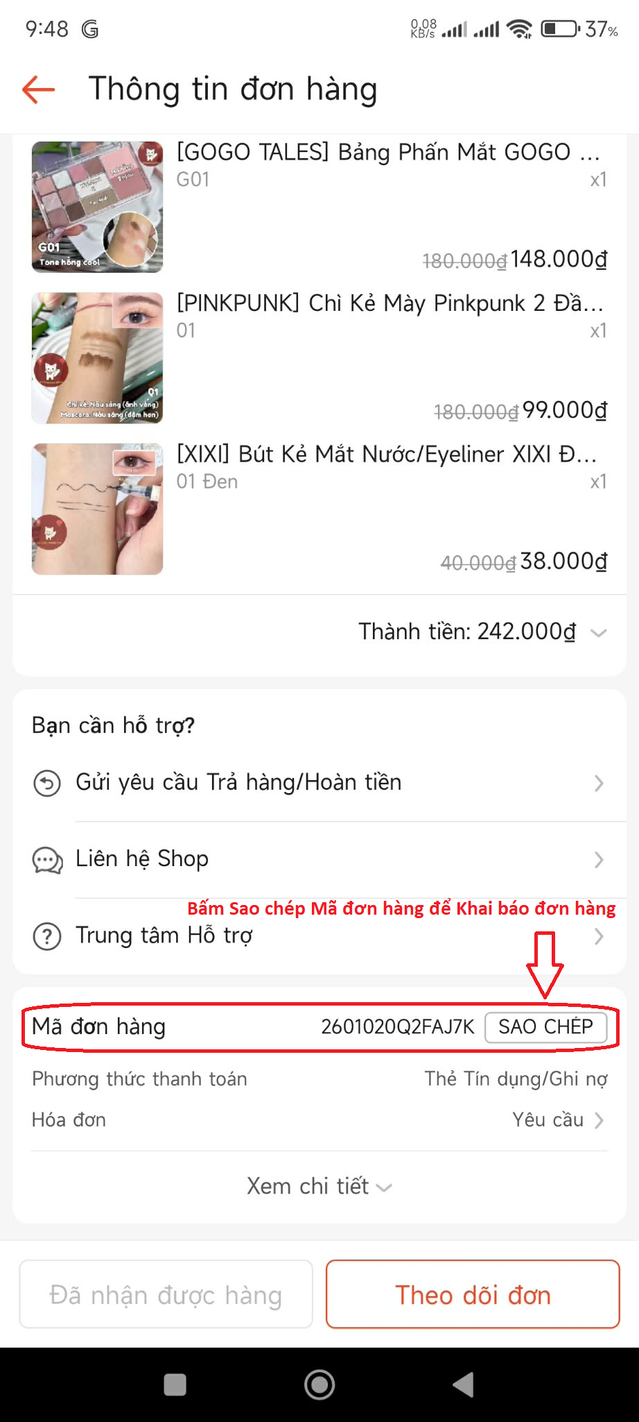 Cách lấy mã đơn hàng